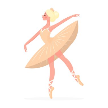 Beyaz arka planda izole edilmiş güzel balerin düz vektör çizimi