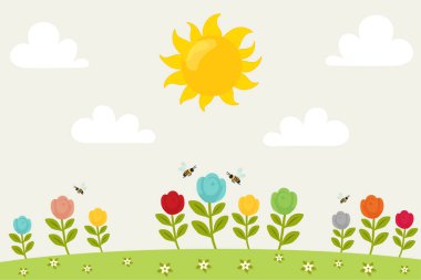 bahar güneşli gün düz vektör çizimi