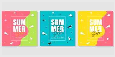 yaz indirimi posterleri düz vektör resimlemesi ayarlandı.