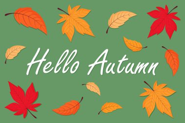 Sonbahar Yaprak Vektörü İllüstrasyonlu Merhaba Sonbahar Kartpostalı.