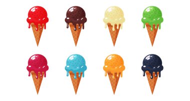 gözleme külahında meyveli dondurma düz vektör çizimi.