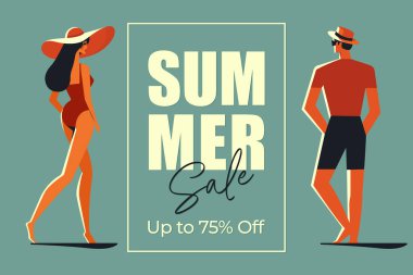 Modern tarz düz vektör illüstrasyonunda yaz indirimi posteri.
