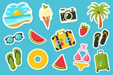 Yaz etiketi düz vektör illüstrasyonunu ayarladı.