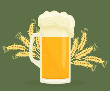 Buğday filizli bir bardak bira yassı vektör çizimi.