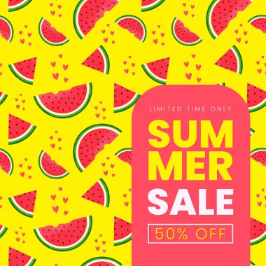 Karpuz desenli düz vektör resimli yaz indirimi posteri.