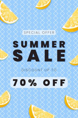 Taze Limon Vektör İllüstrasyonlu Yaz Satışı Posteri Tasarımı.