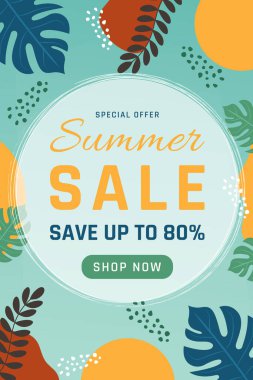 Soyut Yaprak Vektörü İllüstrasyonlu Parlak Yaz Satışı SancağıName.