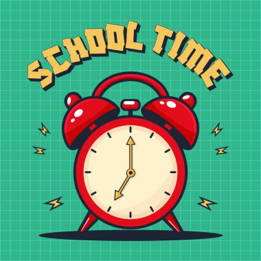Okul Saati Çalan Çan Düz Vektör Resimli Alarm Saati.