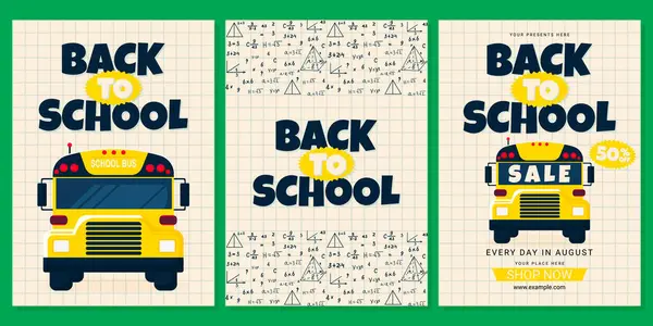 Okul İlan Paketinde Okul Malzemeleri Vektörü İllüstrasyonuyla Eğitici Geri Dönüş.