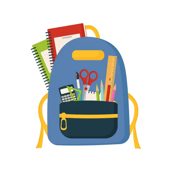 Tedarik Vektörü İllüstrasyonlu okul çantası beyaz arkaplanda izole edildi.
