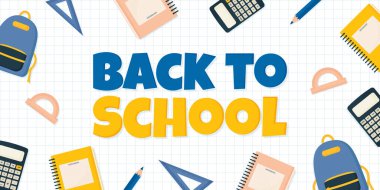 Kırtasiye Düz Vektör İllüstrasyonuyla Okul Afişine Dön.