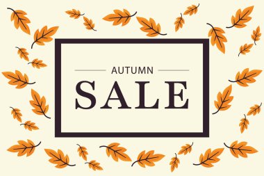 Düşen Yapraklar Düz Tasarımlı Sonbahar İndirim Posteri.