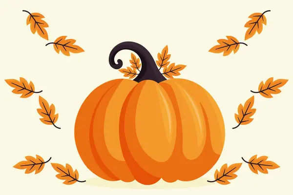 Sonbahar Yaprakları Düz Vektör İllüstrasyonlu Balkabağı.