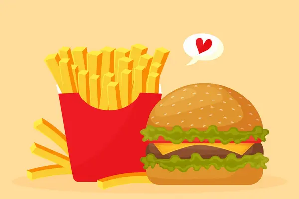 Kızarmış patates kızartması vektör tasarımlı çizburger..