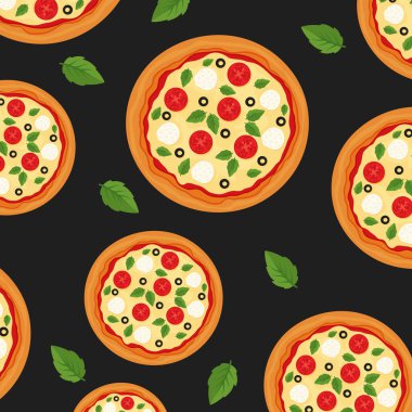 Kusursuz pizza desenli düz çizim.