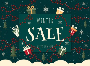 Tatil Kış İndirimi Poster Vektörü İllüstrasyonu.