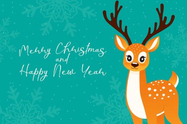 Christmas card with cute reindeer vector illustration.