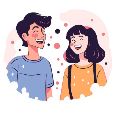 Gülümseyen çift konuşuyor ve birbirlerine bakıyor.