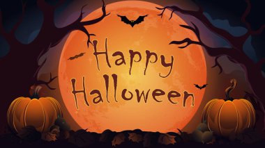 Balkabaklı Cadılar Bayramı arkaplanı, turuncu tonlu dolunay.