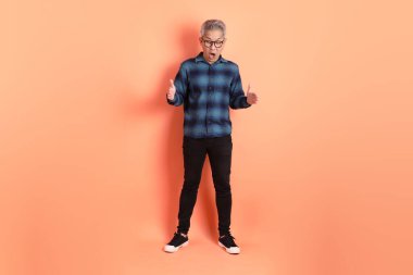 Yeşil ekose giysili Asyalı son sınıf öğrencisi. Gözlük takıyor. Üzerinde Ölçü Sembolü işareti var. Turist, akıllı gündelik.