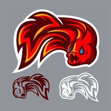 Tayland Betta balığının dinamik vektör logosu. Spor, futbol ya da esport takımları için mükemmel. Ateşli rekabeti ve enerjik enerjiyi simgeliyor..