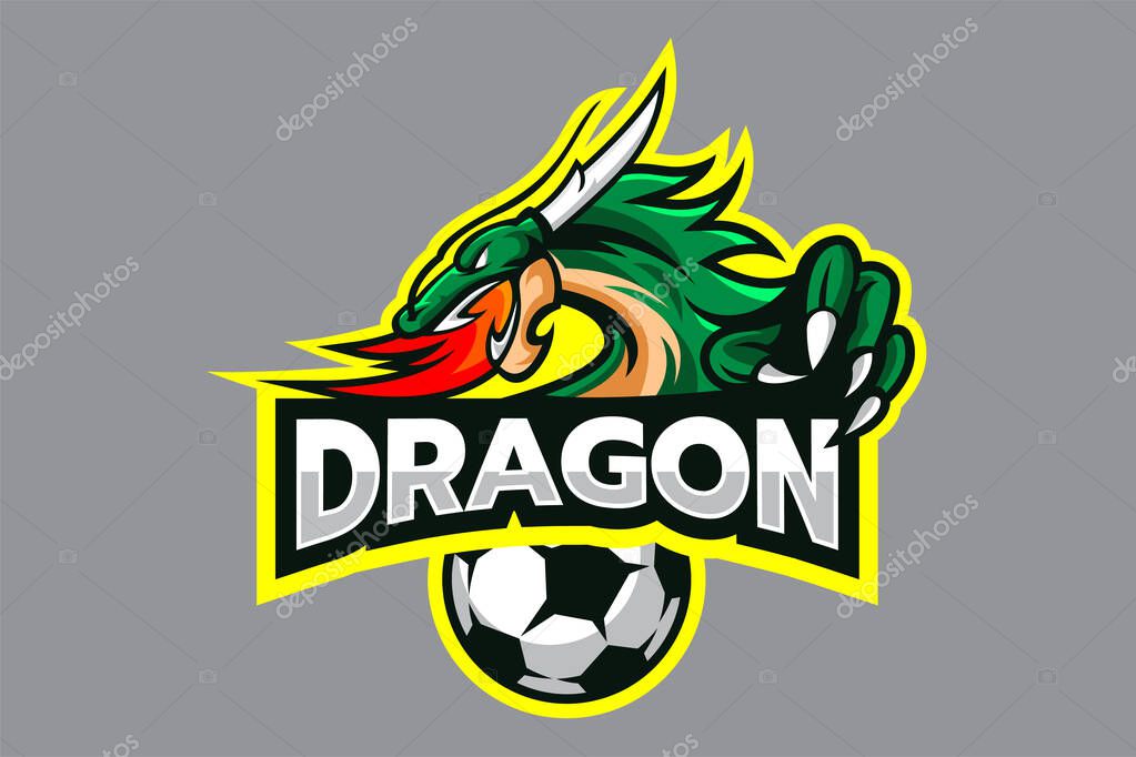 Dragon, Fire, Football, Soccer, Logo, Sport, Team, Mascot, Emblem, Flaming, Aggressive, Mythical, Creature, Fantasy, Power, Strength, Dynamic, Bold, Graphic, Vector, Illustration, Esport, Gaming, Brand, Icon, Club, League, Championship, Energy, Legen