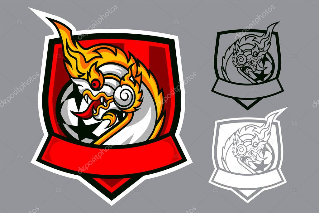 Naga, Dragon, Football logo, Soccer, Sport, Team, Mascot, Emblem, Red, Aggressive, Fierce, Mythical, Creature, Fantasy, Gaming, Esport, Thailand, Asian, Traditional, Modern, Dynamic, Bold, Powerful, Predator, Snake, Serpent, Club, League, Championshi