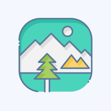 Simge Doğa. Fotoğraflar ve İllüstrasyon sembolüyle ilgili. Karalama stili. Basit tasarım çizimi