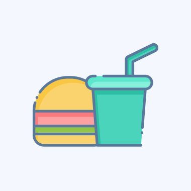 Simge Yiyecek ve İçecek. Fotoğraflar ve İllüstrasyon sembolüyle ilgili. Karalama stili. Basit tasarım çizimi