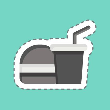 Çıkartma hattı yemek ve içeceği kesti. Fotoğraflar ve İllüstrasyon sembolüyle ilgili. Basit tasarım çizimi