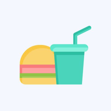 Simge Yiyecek ve İçecek. Fotoğraflar ve İllüstrasyon sembolüyle ilgili. Düz stil. Basit tasarım çizimi