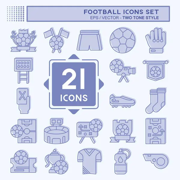 アイコンセット フットボール スポーツシンボルに関連する 2つのトーンスタイル シンプルなデザインイラスト — ストックベクタ