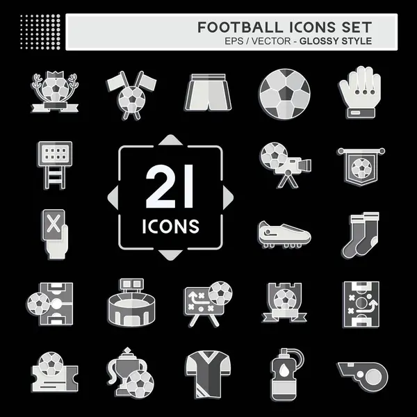 Egy Icon Set Focilabda Sport Szimbólummal Kapcsolatos Fényes Stílus Egyszerű — Stock Vector