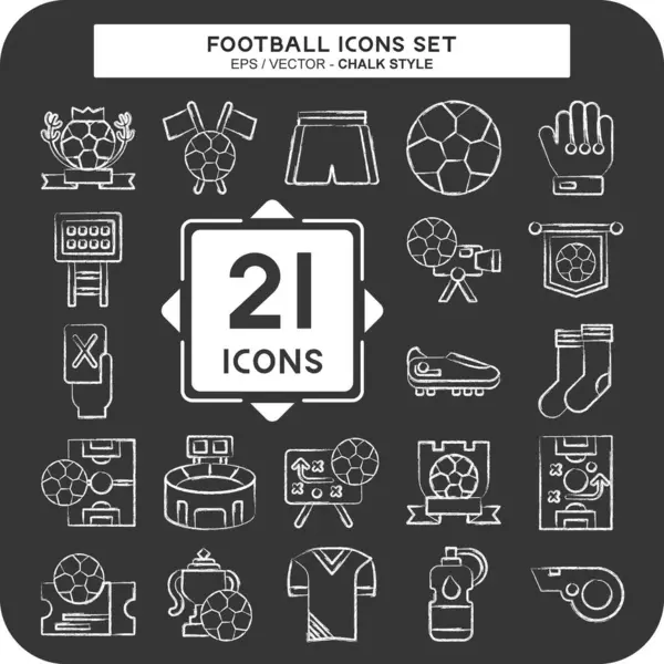 Egy Icon Set Focilabda Sport Szimbólummal Kapcsolatos Krétás Stílus Egyszerű — Stock Vector