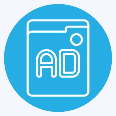 Simge reklamları. Çevrimiçi Oyun sembolüyle ilgili. Mavi gözlü. Basit tasarım çizimi