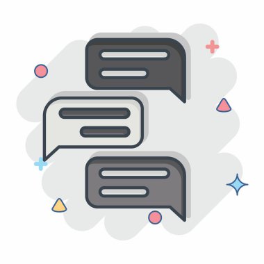 Simge Sohbeti. Çevrimiçi Oyun sembolüyle ilgili. Çizgi roman. Basit tasarım çizimi