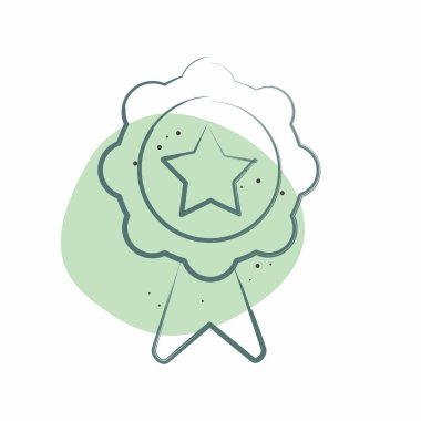 Simge Rütbesi. Çevrimiçi Oyun sembolüyle ilgili. Renkli Leke Biçimi. Basit tasarım çizimi