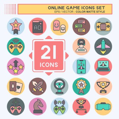 Simge Ayarlama Çevrimiçi Oyunu. Hobi sembolüyle ilgili. renk arkadaşı stili. Basit tasarım çizimi