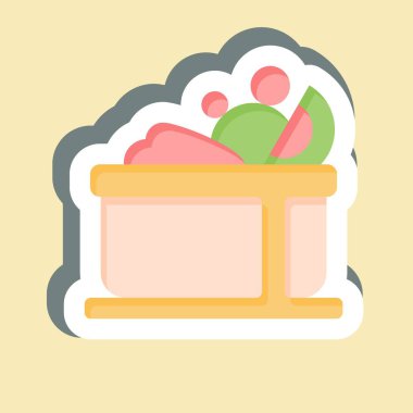 Çıkartmalı Meyve Salatası. Sağlıklı gıda sembolüyle ilgili. Basit tasarım çizimi