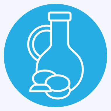 Simge zeytinyağı. Sağlıklı gıda sembolüyle ilgili. Mavi gözlü. Basit tasarım çizimi