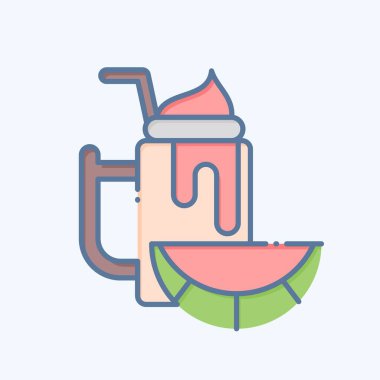 İkon su kavunu. Sağlıklı gıda sembolüyle ilgili. Karalama stili. Basit tasarım çizimi