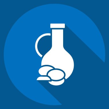 Simge zeytinyağı. Sağlıklı gıda sembolüyle ilgili. Uzun gölge tarzı. Basit tasarım çizimi