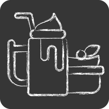 Simge Yoğurt. Sağlıklı gıda sembolüyle ilgili. Tebeşir stili. Basit tasarım çizimi