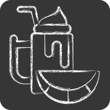 İkon su kavunu. Sağlıklı gıda sembolüyle ilgili. Tebeşir stili. Basit tasarım çizimi