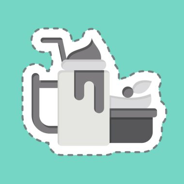 Çıkartma çizgisi Yoğurt 'u kesti. Sağlıklı gıda sembolüyle ilgili. Basit tasarım çizimi