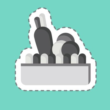 Çıkartma çizgisi salatayı kesti. Sağlıklı gıda sembolüyle ilgili. Basit tasarım çizimi