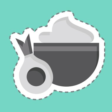 Çıkartma çizgisi soğanı kesti. Sağlıklı gıda sembolüyle ilgili. Basit tasarım çizimi