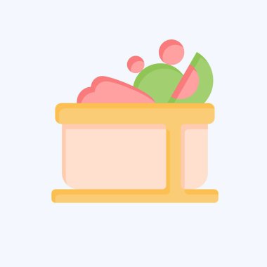 Icon Meyve Salatası. Sağlıklı gıda sembolüyle ilgili. Düz stil. Basit tasarım çizimi