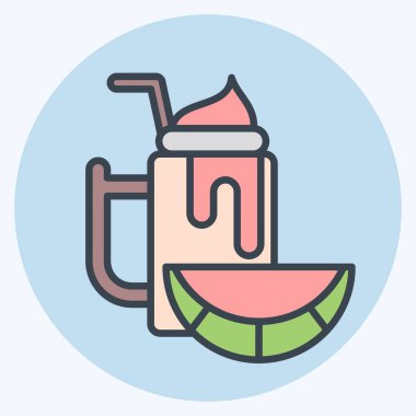 İkon su kavunu. Sağlıklı gıda sembolüyle ilgili. renk arkadaşı stili. Basit tasarım çizimi