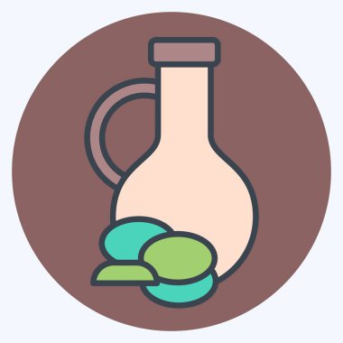 Simge zeytinyağı. Sağlıklı gıda sembolüyle ilgili. renk arkadaşı stili. Basit tasarım çizimi